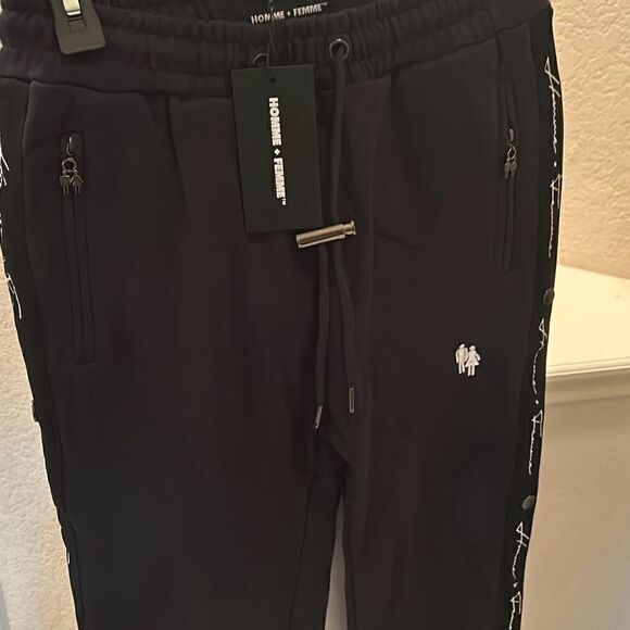 Homme + Femme Unisex M Signature Track Pants Black 100% Cotton Sweatpants New - Picture 6 of 14